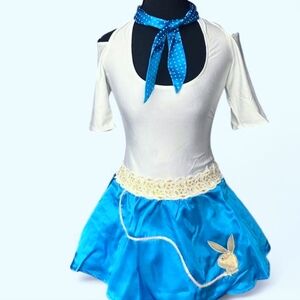 NWT 50s era cosplay outfit size 6 Med playboy blue white gold accessories skirt